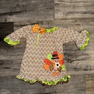 Thanksgiving Dress Girls Size 24M Turkey Appliqué‎ Ruffles Bow Rare Editions